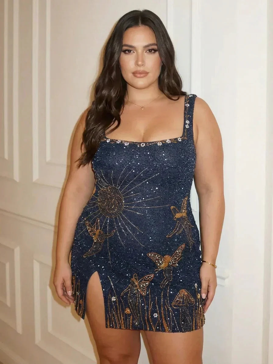 Eira – Midnight Blue Beaded Mini Dress