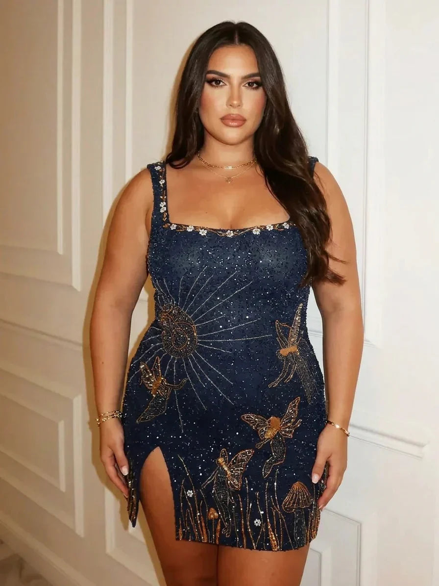 Eira – Midnight Blue Beaded Mini Dress