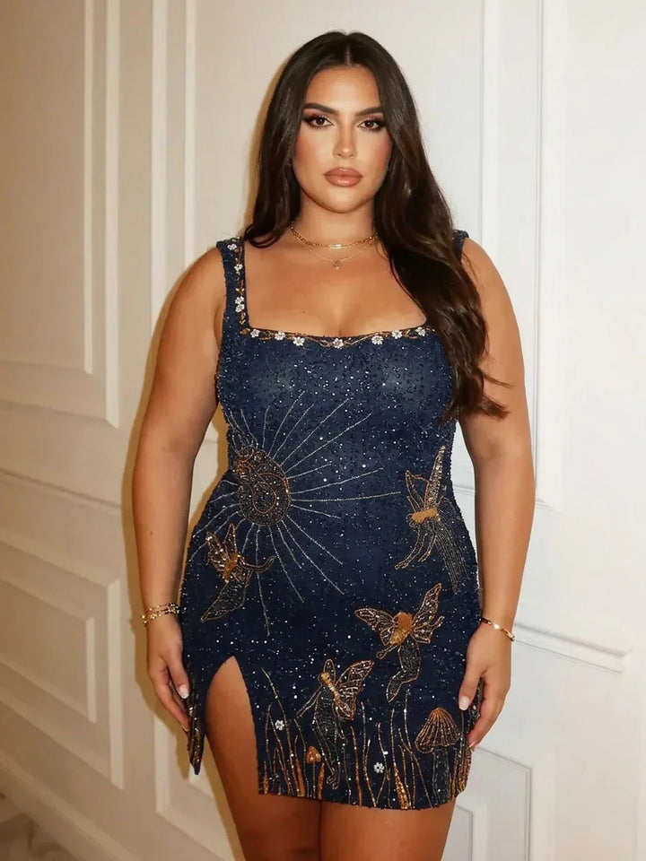 Eira – Midnight Blue Beaded Mini Dress
