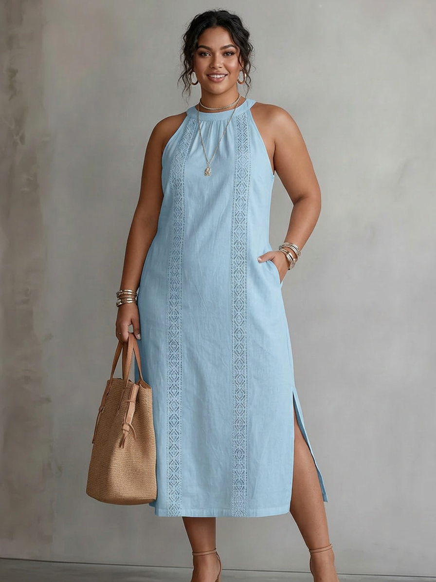 Zaina | Sleeveless Lace Detail Midi Dress