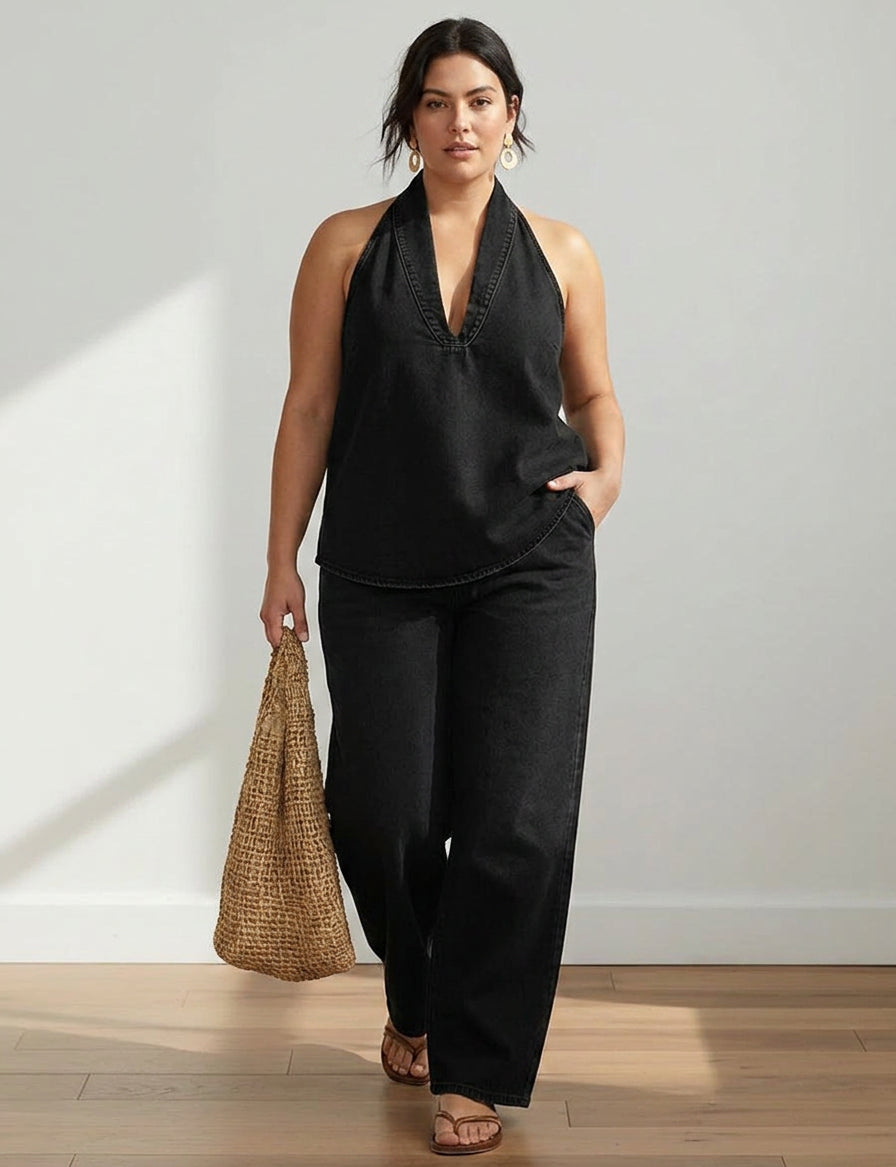 Junia | Vintage Washed Soft Denim-Look Two-Piece Set