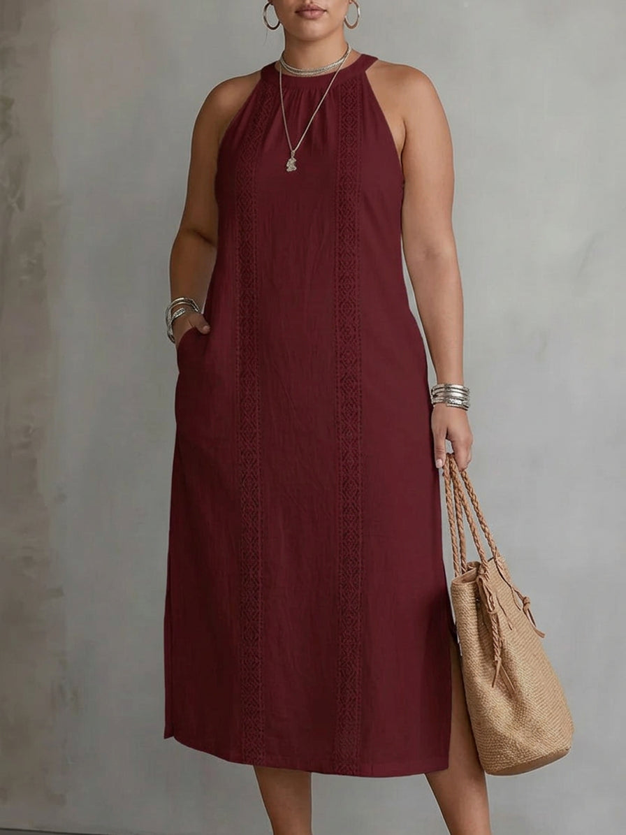 Galina | Linen midi dress with mandarin collar