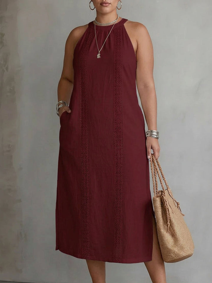 Galina | Linen midi dress with mandarin collar