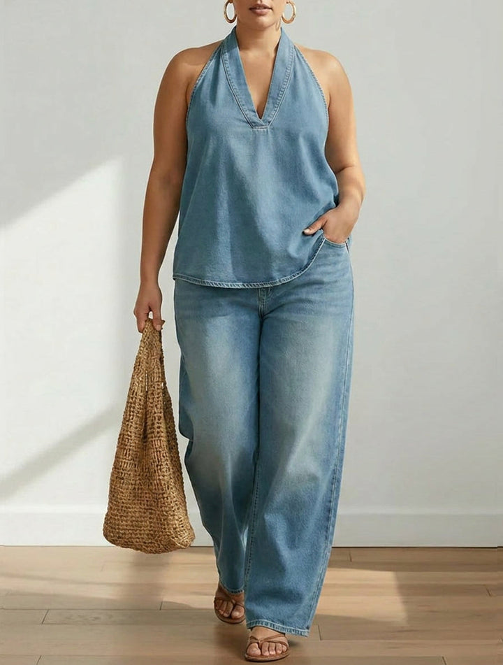 Junia | Vintage Washed Soft Denim-Look Two-Piece Set