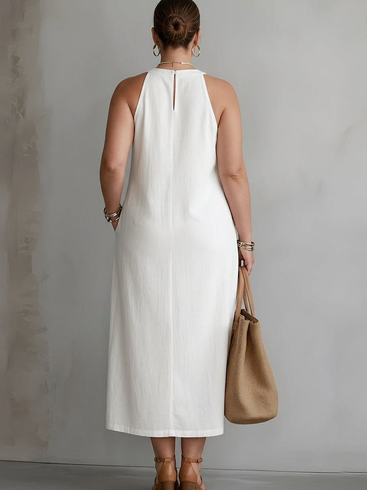 Galina | Linen midi dress with mandarin collar