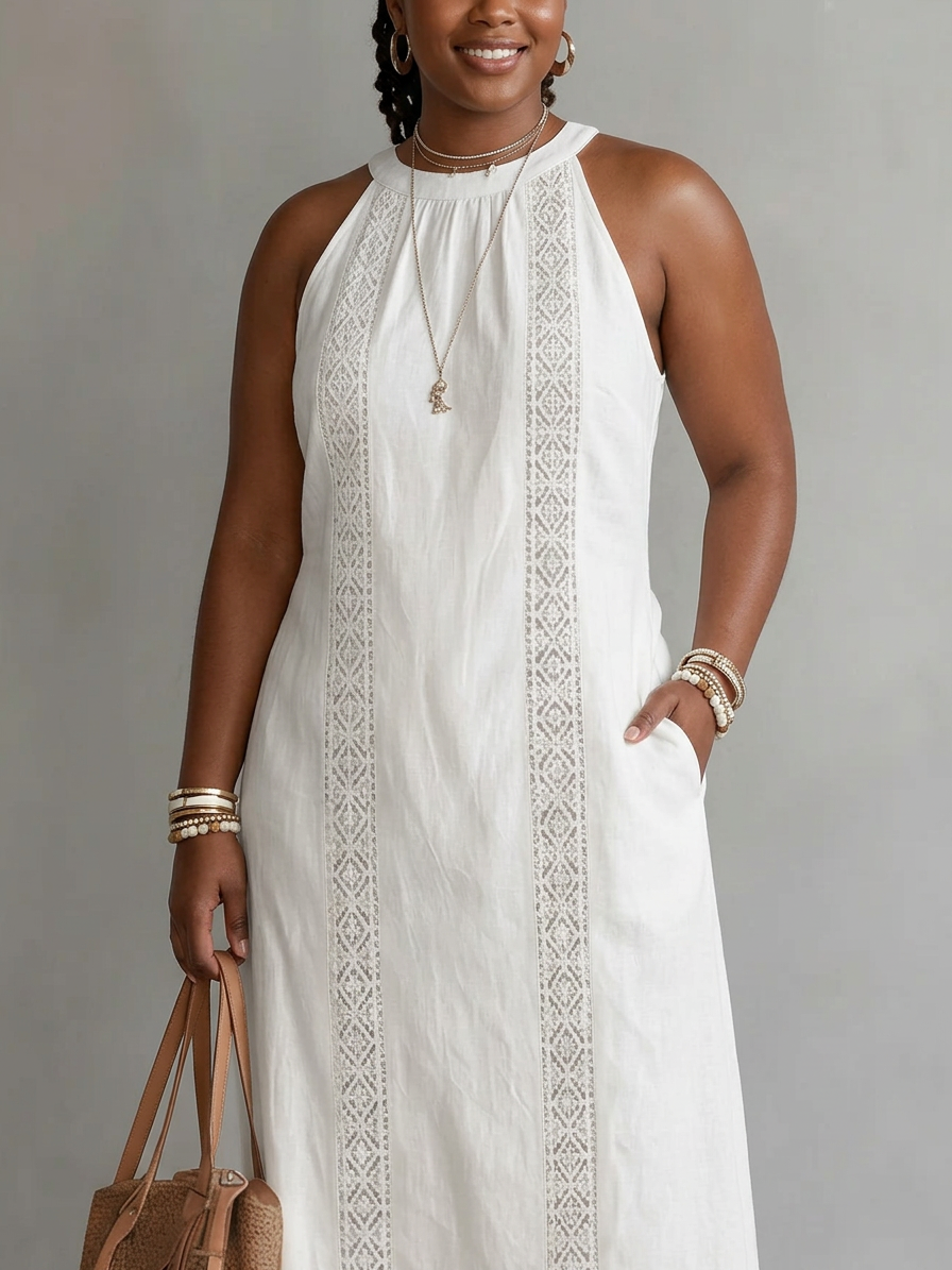 Irina | Sleeveless Lace Detail Midi Dress