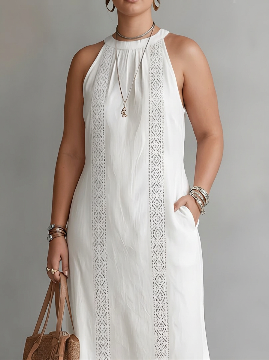 Galina | Linen midi dress with mandarin collar