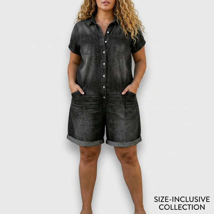 Katya | Vintage Short Cotton Denim-Look Overalls