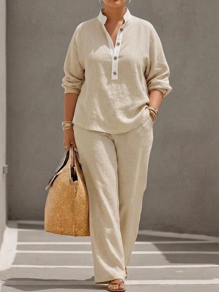Wanda | Co-ord Set Two-Piece Linen-Effect With Batwing Sleeves &amp; Pants Flowing