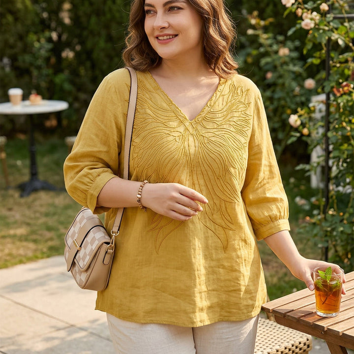 Alba - Stylish Pure Cotton V-Neck Embellished Embroidered Top
