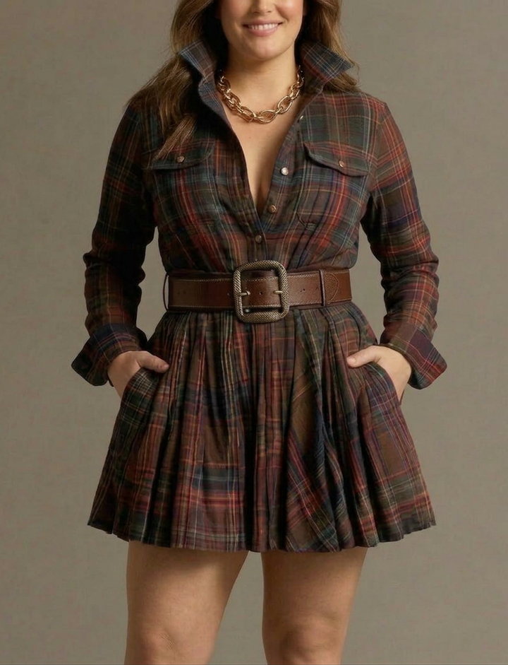 Vintage Red and Brown Checked Mini Dress