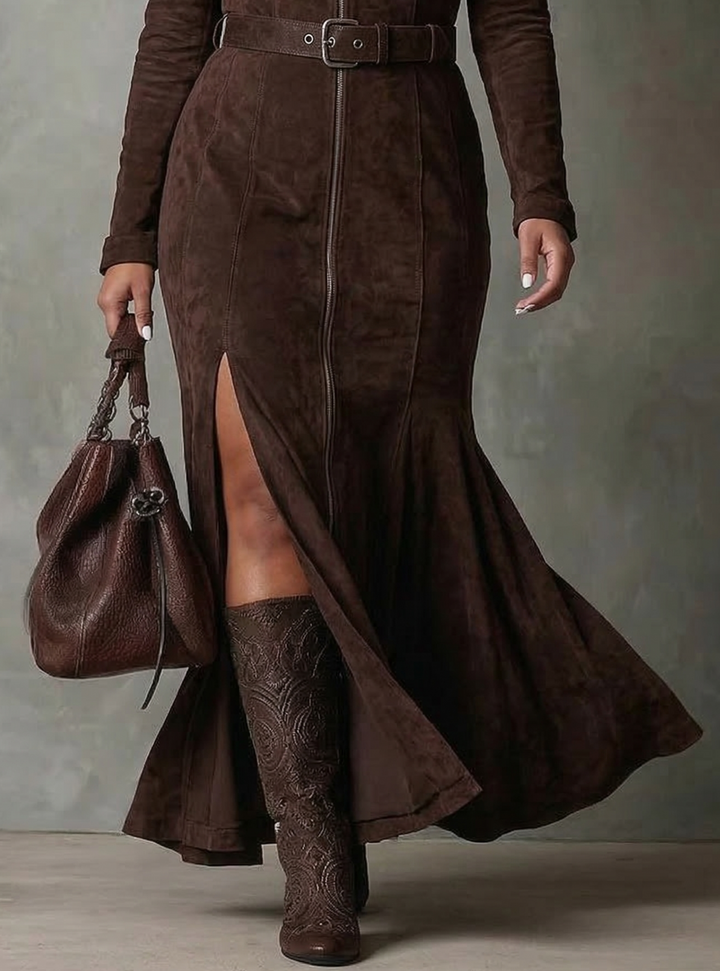 Cosima | Suede Dress with Belt and Zipper