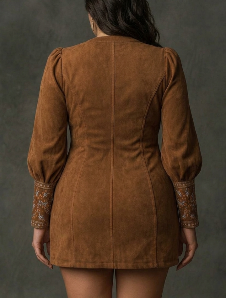 Short Dress with Suede Effect