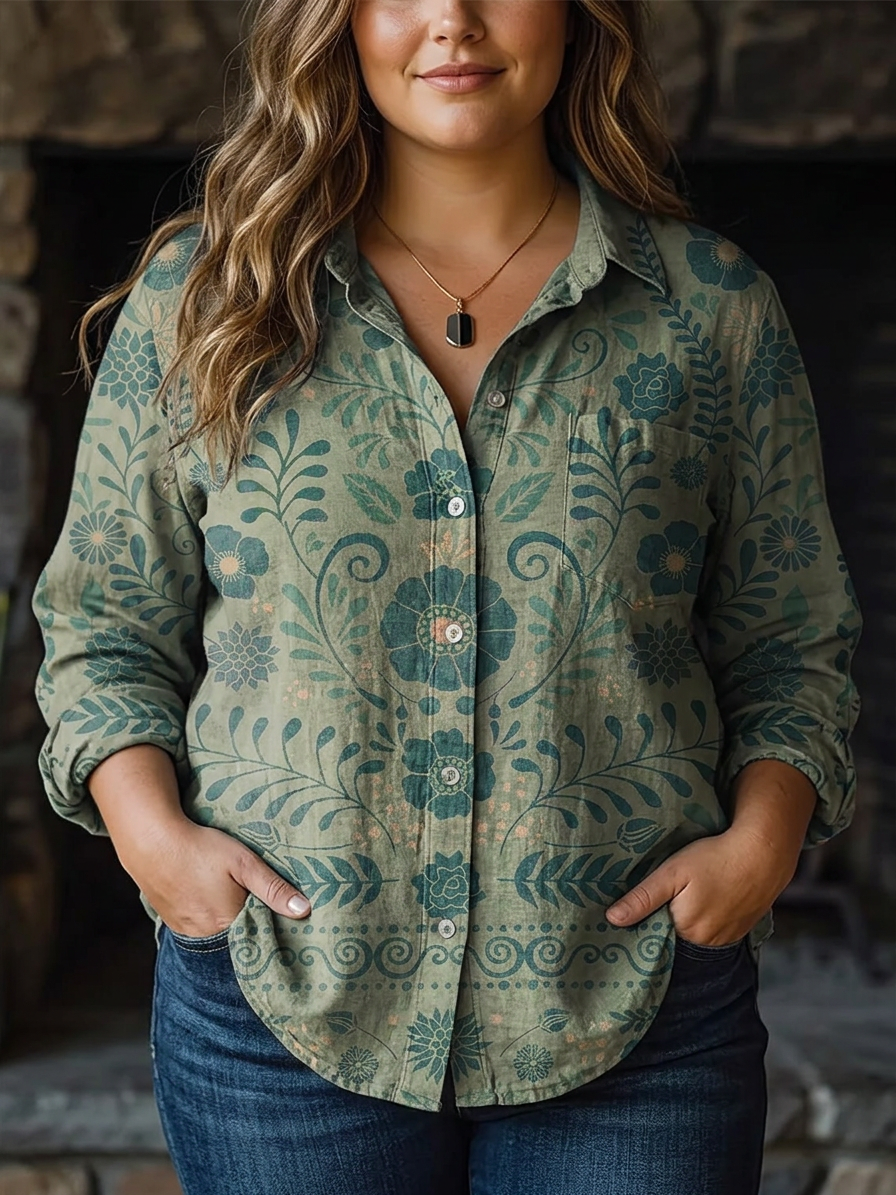 Juniper | Vintage Flower Print Casual Long Sleeve