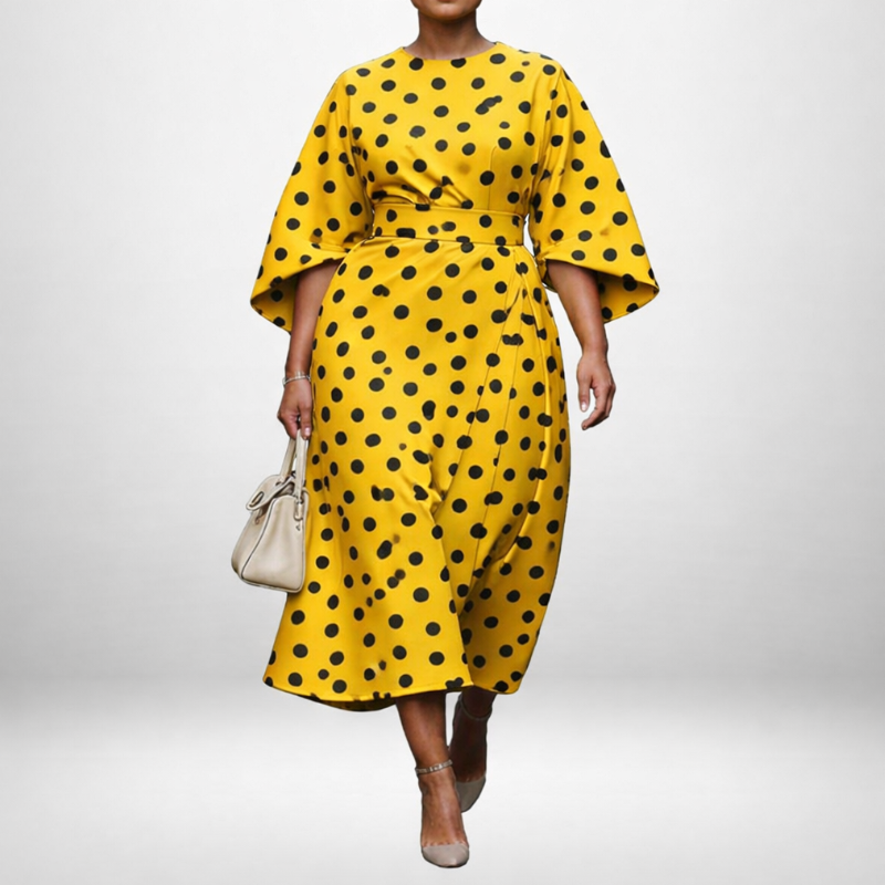 JUNIPER | Polka Dot Midi with Sculpted Waist and Playful Elegance