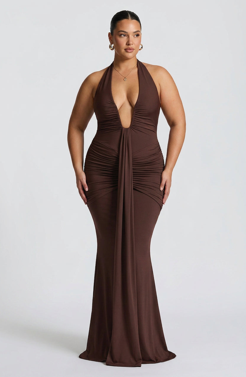 Women's Maxi Dress with Plunge Neckline