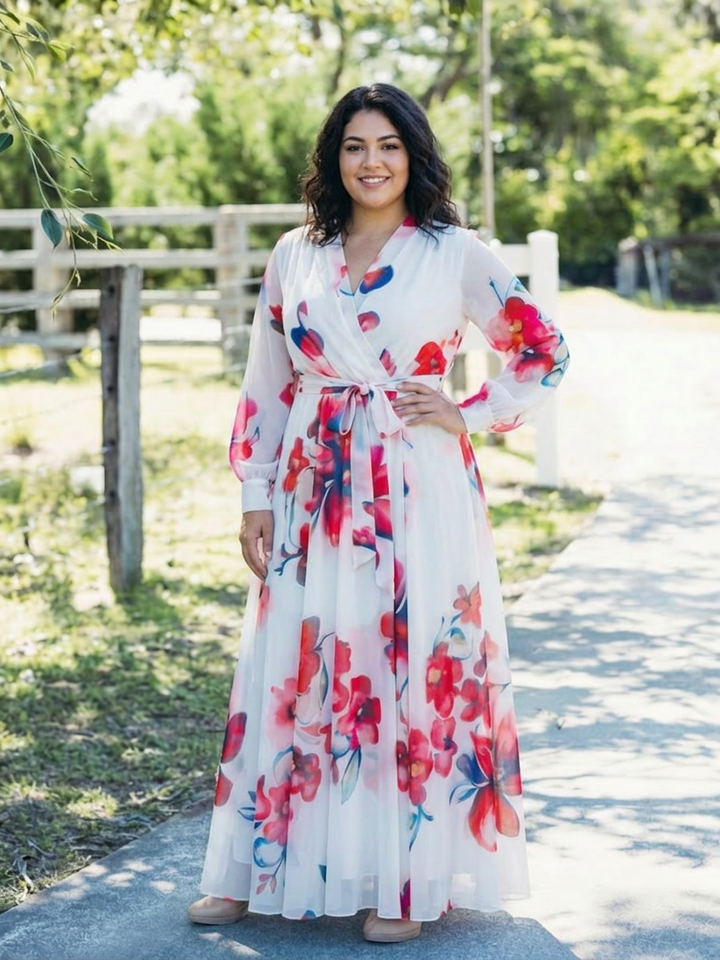 Layla | Floral Long Sleeve Wrap Maxi Dress