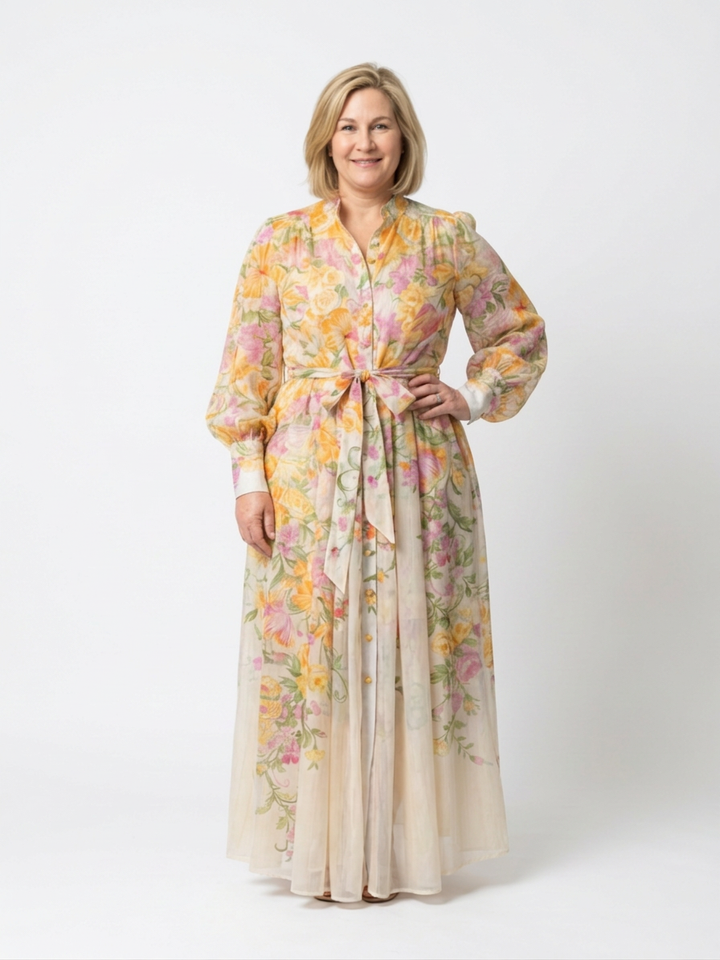Sunniva | Floral Sheer Long Sleeve Maxi Dress
