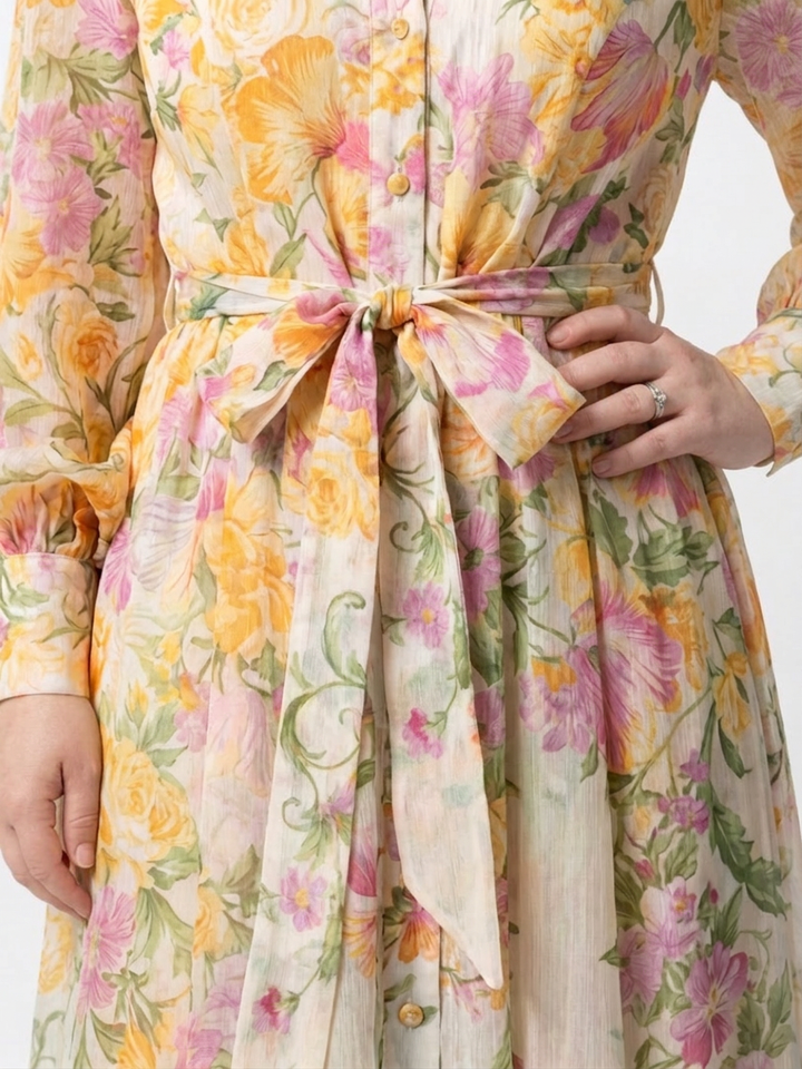 Sunniva | Floral Sheer Long Sleeve Maxi Dress