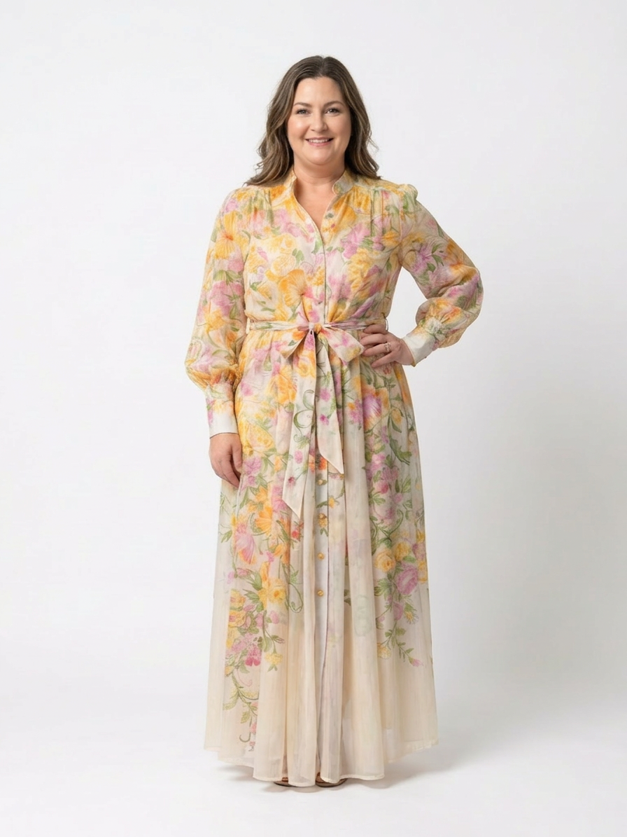 Sunniva | Floral Sheer Long Sleeve Maxi Dress