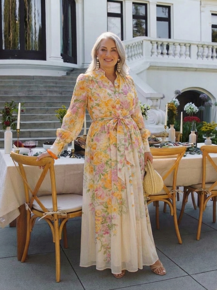 Sunniva | Floral Sheer Long Sleeve Maxi Dress