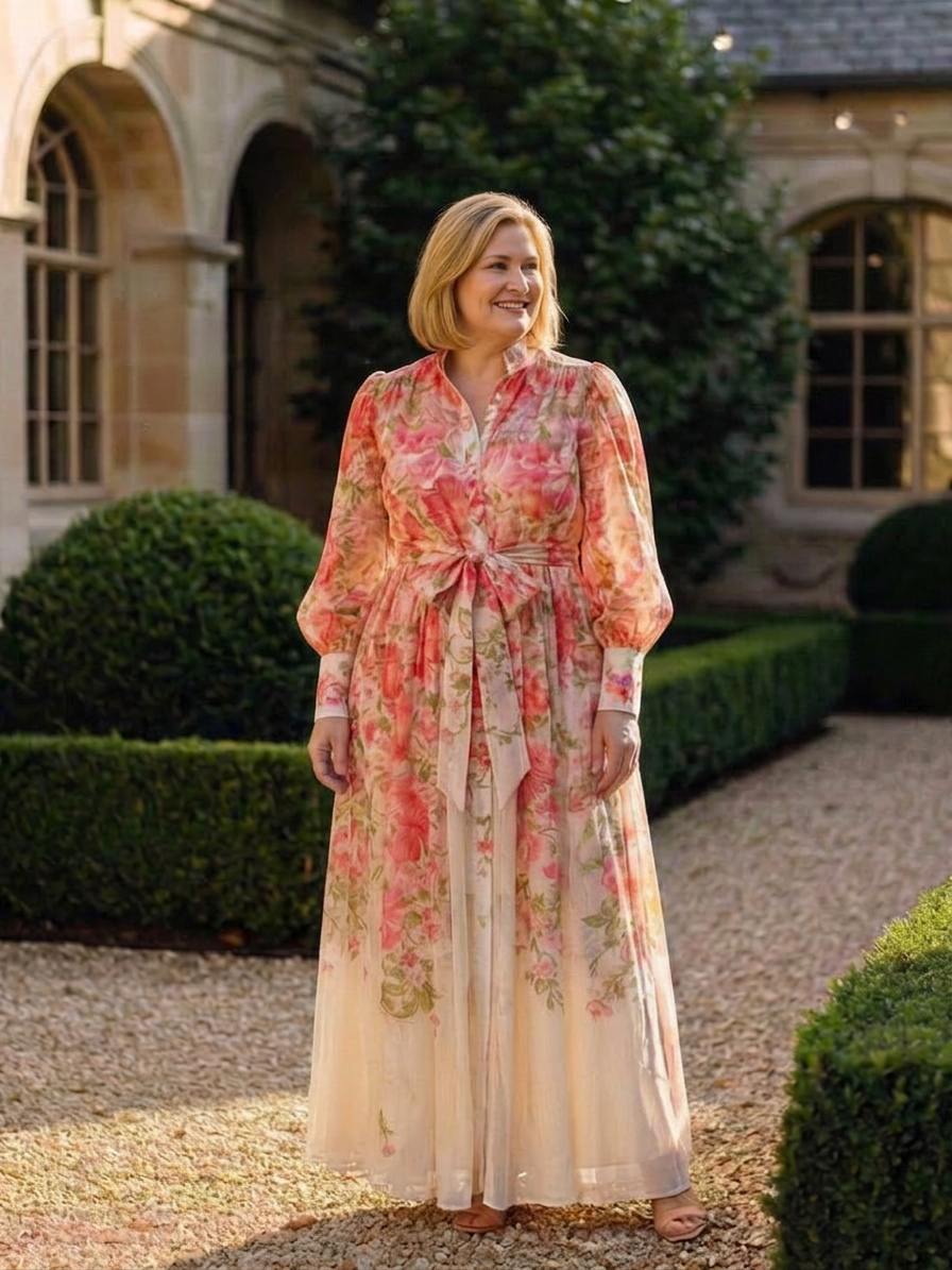 Sunniva | Floral Sheer Long Sleeve Maxi Dress