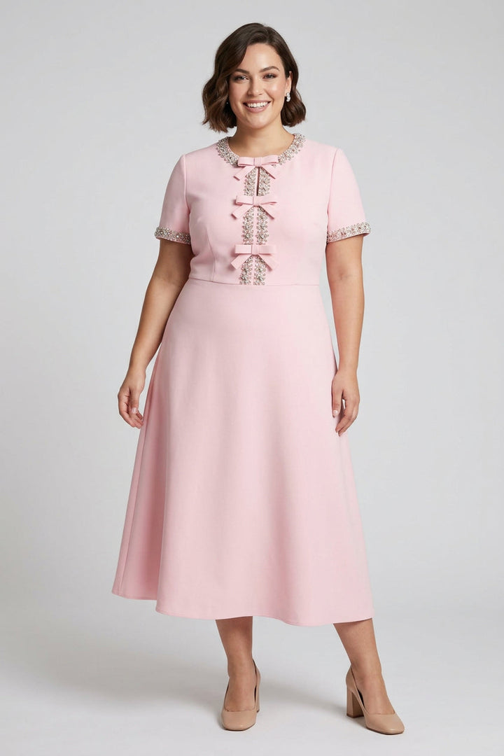 Rhea Bow with Crystal Embellished Midi Dress