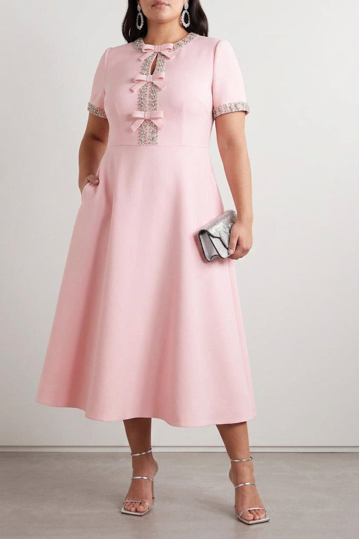 Rhea Bow with Crystal Embellished Midi Dress